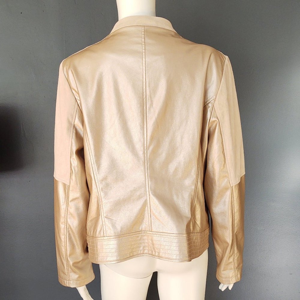 Metallic faux leather & faux suede moto jacket - Picture 8 of 16